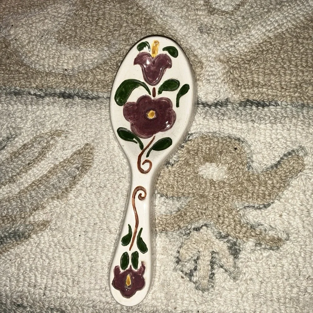 Flower Floral Spoon Rest Teabag Holder Ceramic Vintage Hand Painted Cottage Boho
